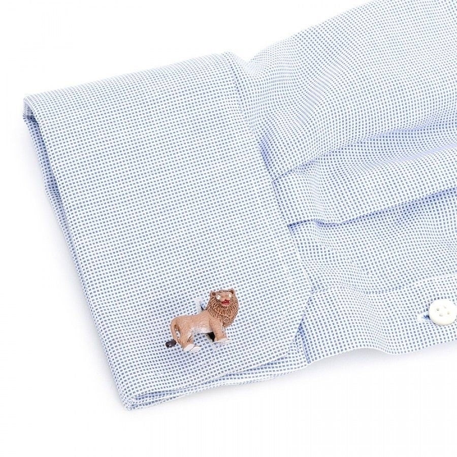 3D Enamel Lion with Crystals Eyes Cufflinks Cuff Links Animal Custom Cufflinks Image 2