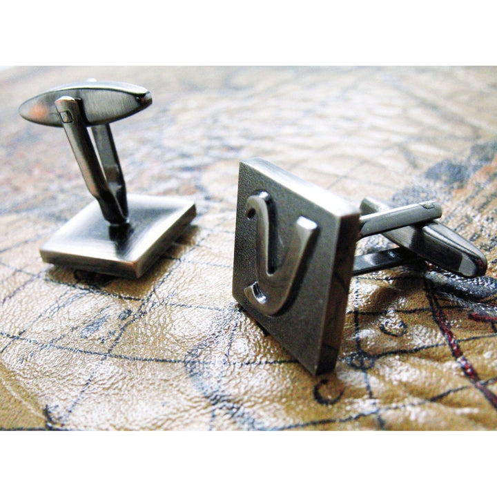 Y Initial Cufflinks Gunmetal Square 3-D Letter Vintage Letters Gunmetal Wedding Cuff Links Groom Father Bride Wedding Image 1