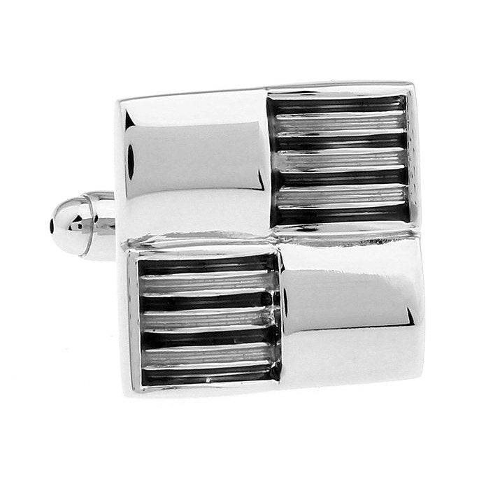 Classic Cufflinks Black Grey Silver Stripe Cufflinks Checkered Square Cufflinks Cuff Links Image 1