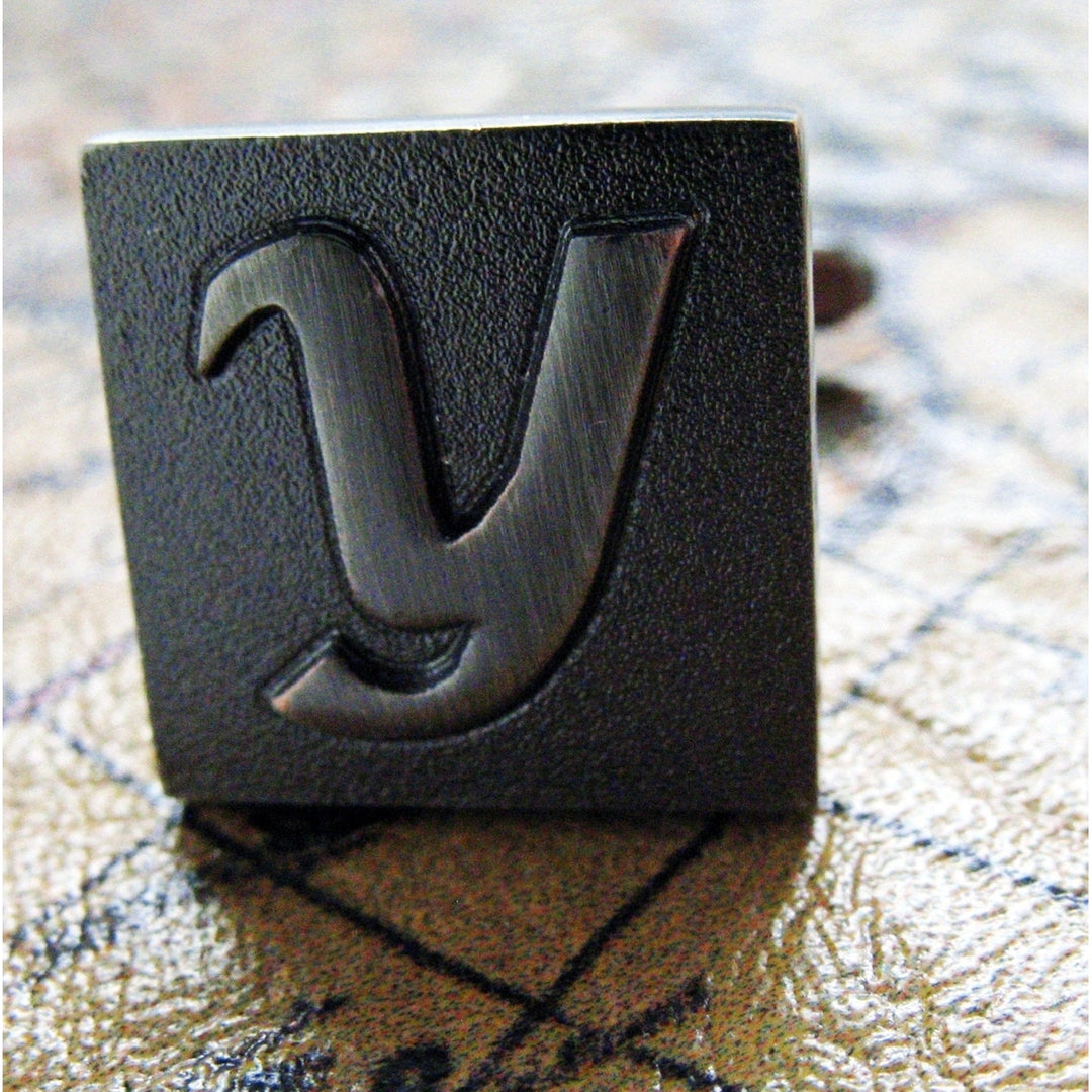 Y Initial Cufflinks Gunmetal Square 3-D Letter Vintage Letters Gunmetal Wedding Cuff Links Groom Father Bride Wedding Image 2