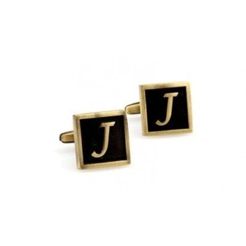 J Initial Cufflinks Antique Brass Square 3-D Letter Vintage English Lettering Cuff Links Groom Father Bride Wedding Box Image 4