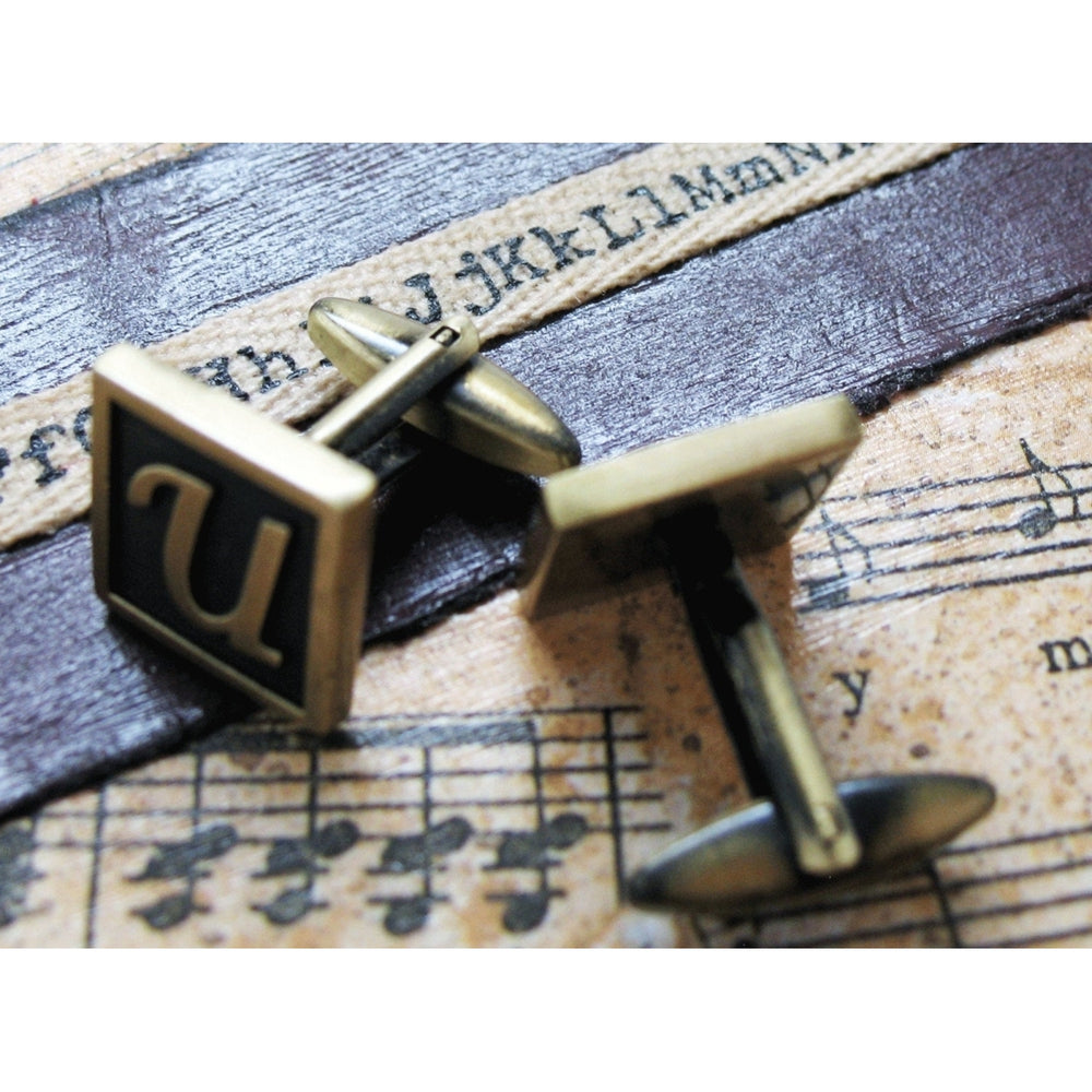 U Initial Cufflinks Antique Brass Square 3-D Letter U Vintage English Lettering Cuff Links Groom Father Bride Wedding Image 2