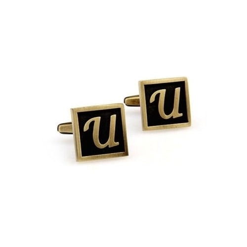 U Initial Cufflinks Antique Brass Square 3-D Letter U Vintage English Lettering Cuff Links Groom Father Bride Wedding Image 4