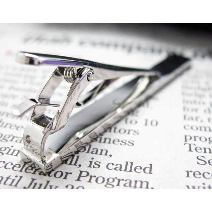 Blue Black Silver Keyboard Stripes Tie Bar Silver Black Blue Inlays Men Tie Clip stocking stuffer Image 3