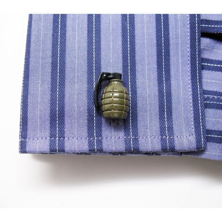 Hand Grenade Cufflinks 3D Army Green Jewelry Cuff Links Image 4