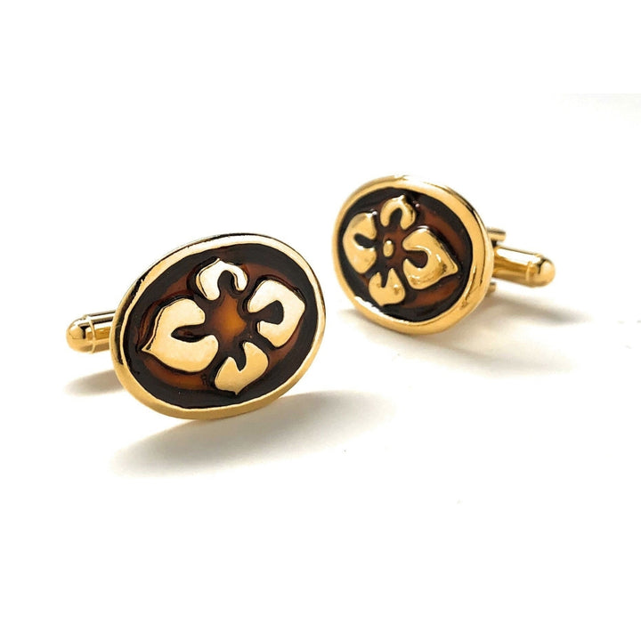 Summer Cufflinks Bloom Flowers Gold Cufflinks Oval Maroon Enamel Cuff Links Image 2