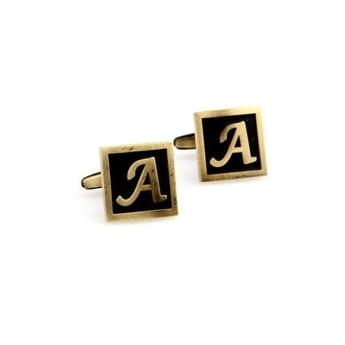 A Initial Cufflinks Antique Brass Square 3-D Letter A Lettering English Vintage Cuff Links Groom Father Bride Wedding Image 4