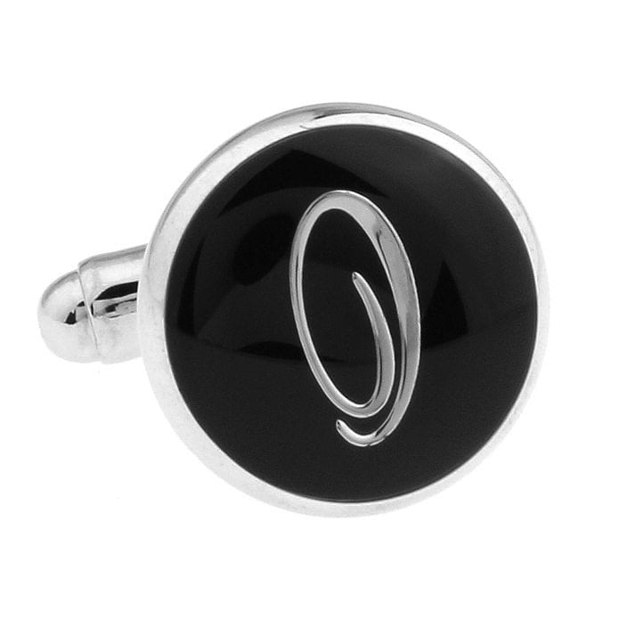 O Cufflinks Silver Toned Round Black Enamel Script Letters Personalized Wedding Cuff Links Gift Box Father s Day Image 4