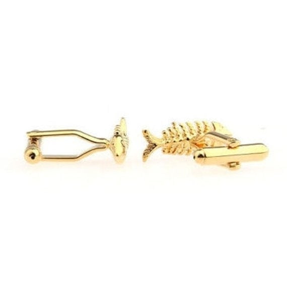 Gold Fish Cufflinks Skinny Bones Fish Cufflinks Skeletal Anthropology Cuff Links Image 3