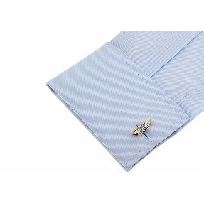 Silver Head Skinny Gold Bones Fish Cufflinks Skeletal Anthropology Cuff Links Image 3