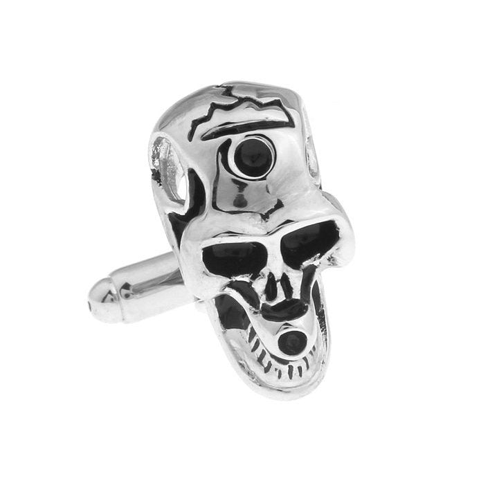 Hellbent Cracked Skeleton Cufflinks Silver Face Nightmare Cuff Links Skull Halloween Cuff Links Novelty Fun Part Cool Image 1