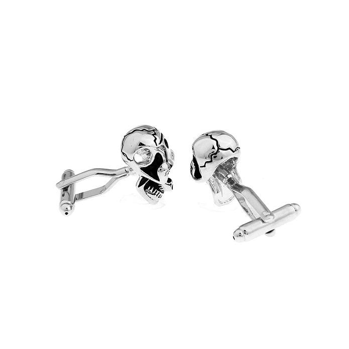 Hellbent Cracked Skeleton Cufflinks Silver Face Nightmare Cuff Links Skull Halloween Cuff Links Novelty Fun Part Cool Image 2