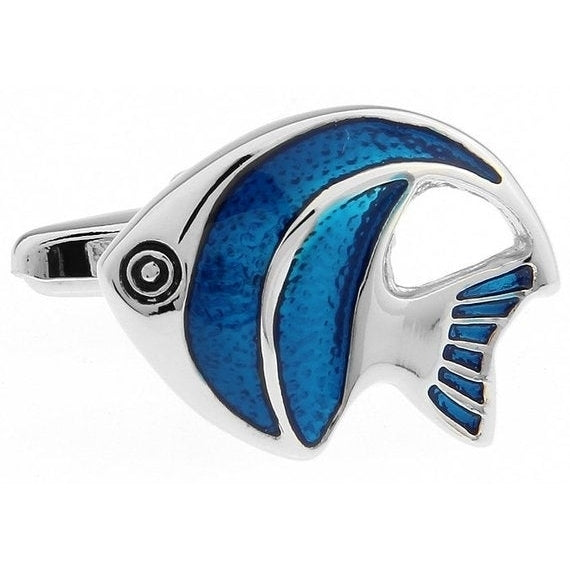 Silver Blue Angelfish Saltwater Fish Ocean Reef Cufflinks Cuff Links Image 1