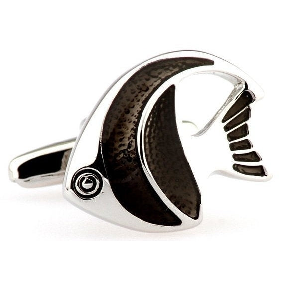 Silver Black Angelfish Saltwater Fish Ocean Reef Cufflinks Cuff Links Image 1