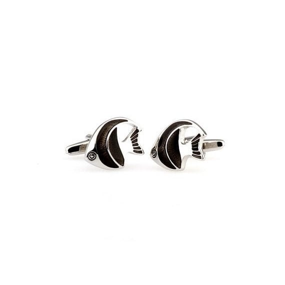 Silver Black Angelfish Saltwater Fish Ocean Reef Cufflinks Cuff Links Image 2