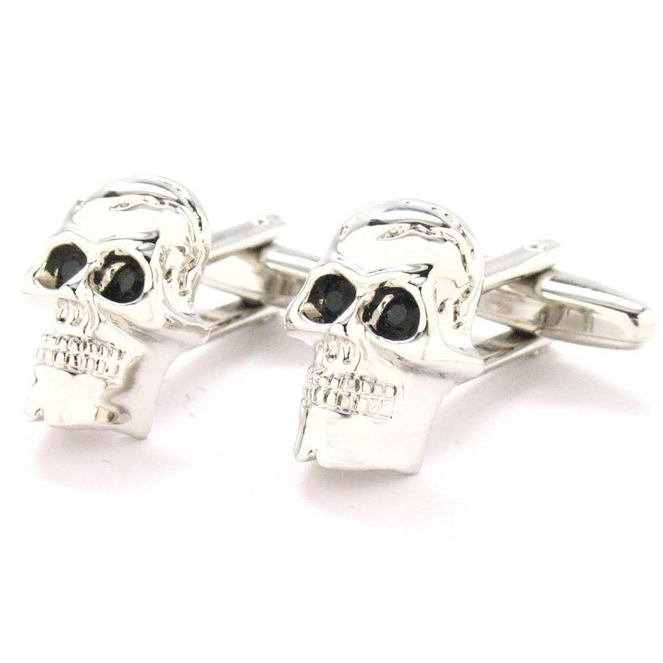 Silver Skull Cufflinks Black Zirconia Eyes Cufflinks Cuff Links Skull Halloween Cuff Links Novelty Fun Part Cool Comes Image 1