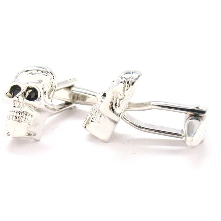 Silver Skull Cufflinks Black Zirconia Eyes Cufflinks Cuff Links Skull Halloween Cuff Links Novelty Fun Part Cool Comes Image 2