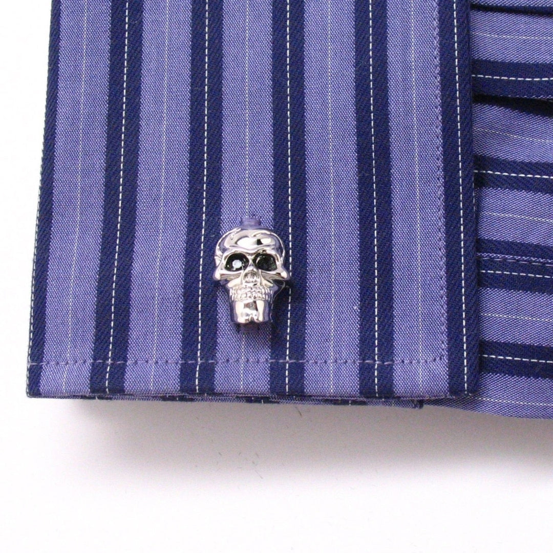 Silver Skull Cufflinks Black Zirconia Eyes Cufflinks Cuff Links Skull Halloween Cuff Links Novelty Fun Part Cool Comes Image 3