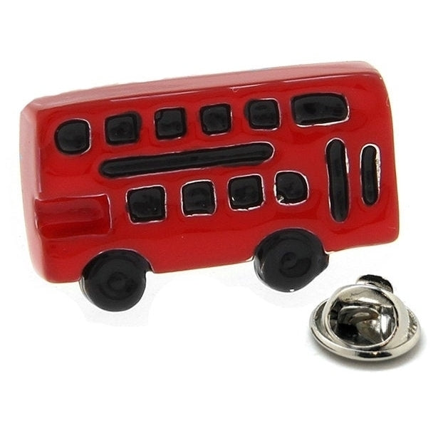 Enamel Pin Double Decker Bus Lapel Pin Silver Red Black Enamel Tie Tack Collector Pin London Bus UK United Kingdom Comes Image 1