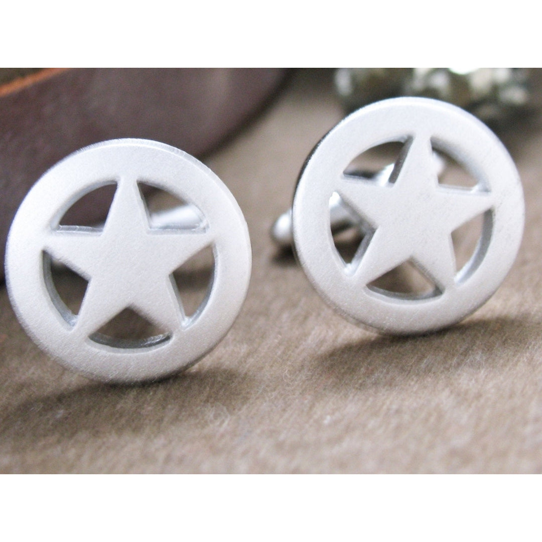 Lone Star Cufflinks Silver Matte Tone Cuff Links Image 1