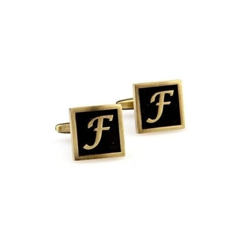 F Initial Cufflinks Antique Brass Square 3-D Letter F Vintage English Lettering Cuff Links for Groom Father of the Image 4