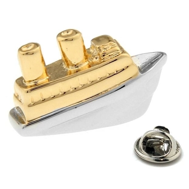 Enamel Pin Cruise Ship Lapel Pin Silver Gold Ocean Liner Tie Tack Collector Pin Ship Ocean Travel Boat Comes with Gift Image 1