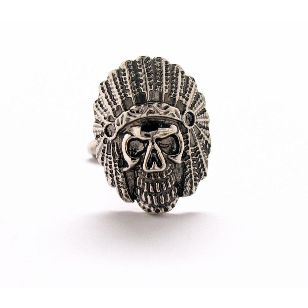 Old Warrior Chief Full Head Dress Skull Head Cufflinks Cuff Links Image 3