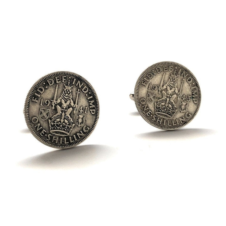 Sterling Silver Cufflinks Scottish Crest British Shillings Coin Birth Year Coins Jewelry Crown Queen Royal England Seal Image 1