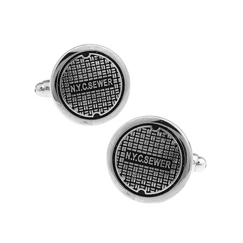 York Manhole Cover Cufflinks Silver Tone Trim Black Enamel City Cuff Links NYC NY Life Fun Cool with Gift Box Image 1