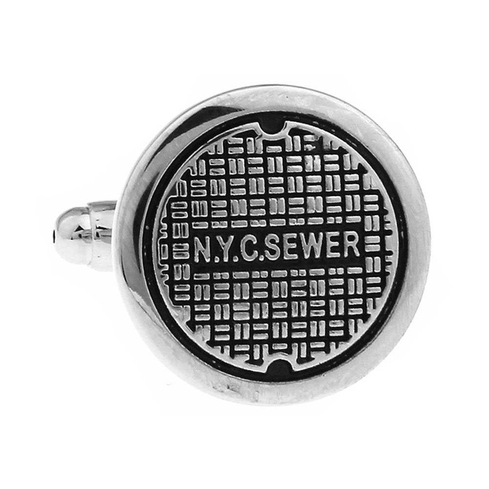 York Manhole Cover Cufflinks Silver Tone Trim Black Enamel City Cuff Links NYC NY Life Fun Cool with Gift Box Image 3