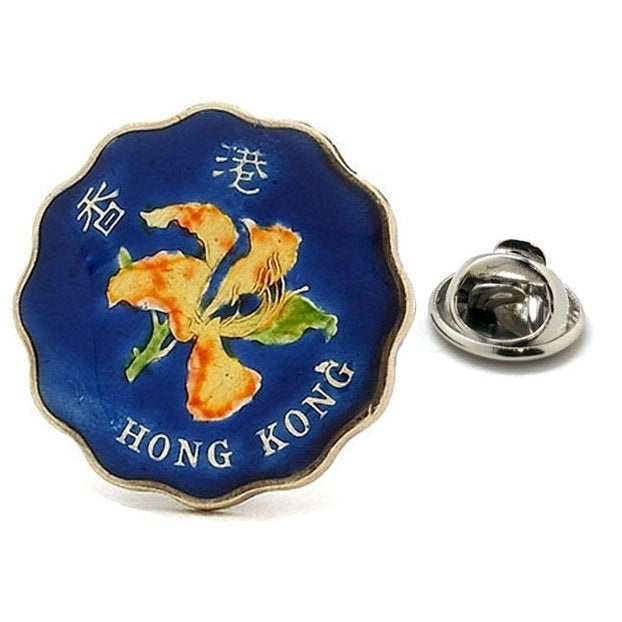 Birth Year Enamel Pin Hong Kong Flower Enamel Coin Lapel Pin Tie Tack Collector Pin Blue Copper Coin Souvenir Hand Image 1