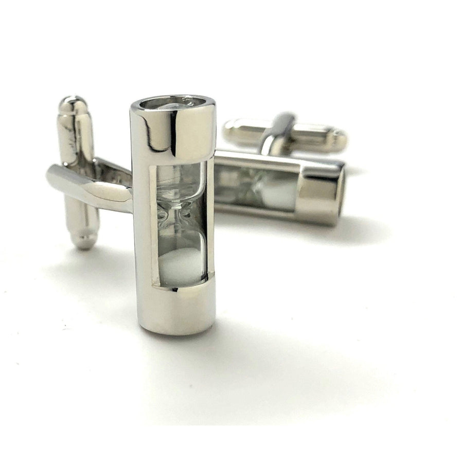 Hour Glass Cufflinks White Sand Working Time Keeper Cuff Links Comes with Gift Box Image 1