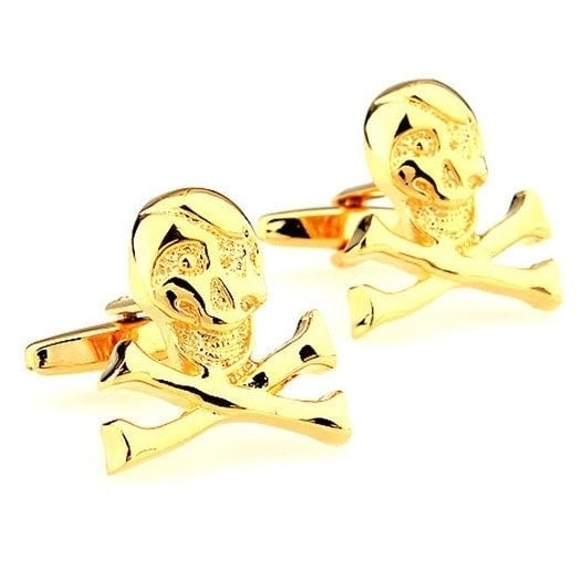 Gold Skull and Cross Bones Cufflinks Halloween Cuff Links Image 1