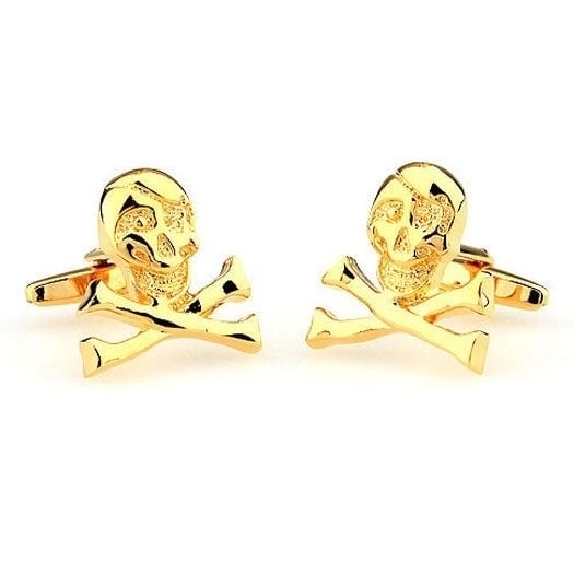 Gold Skull and Cross Bones Cufflinks Halloween Cuff Links Image 3