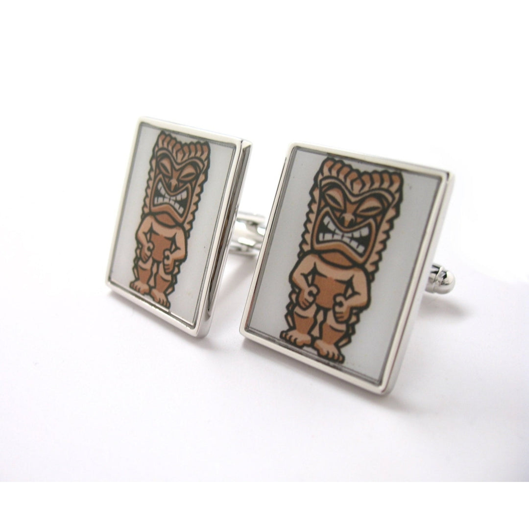 Tiki Man Cufflinks Island Pacific Ocean Samoa Hawaii Luau Tropical Cuff Links Great for Parties Party Halloween Comes Image 1