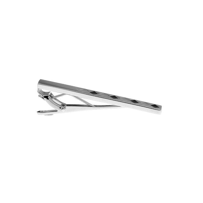 Diamond Pattern Tie Bar Clip Silver Tone Black and Grey Tie Bar Image 4