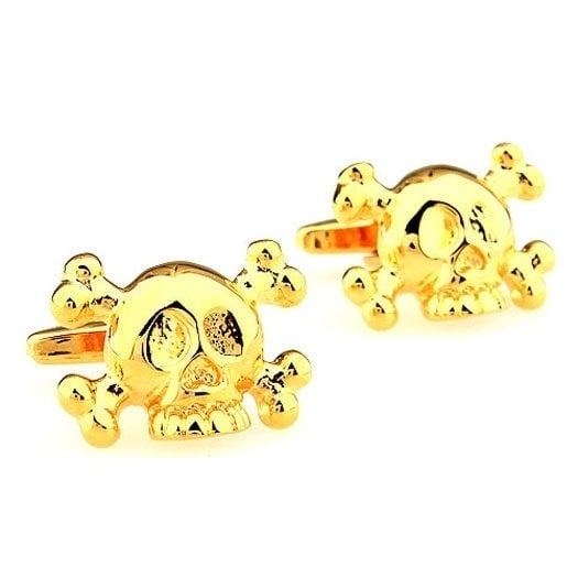 Dead Mans Gold Buck Tooth Pirate Skull Crossbones Cufflinks Cuff Links Image 1