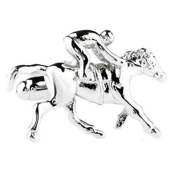 Jockey Cufflinks Silver Run for the Roses Horse Race Cuff Links Animal Custom Cufflinks Image 1