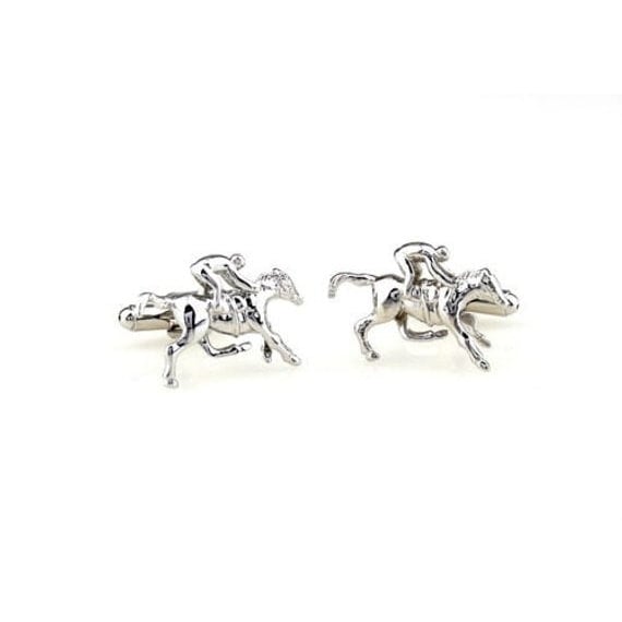 Jockey Cufflinks Silver Run for the Roses Horse Race Cuff Links Animal Custom Cufflinks Image 2