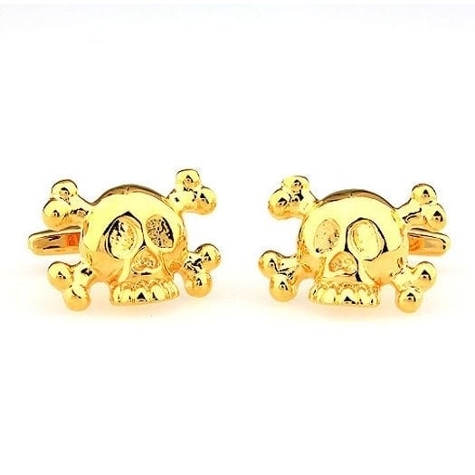 Dead Mans Gold Buck Tooth Pirate Skull Crossbones Cufflinks Cuff Links Image 3