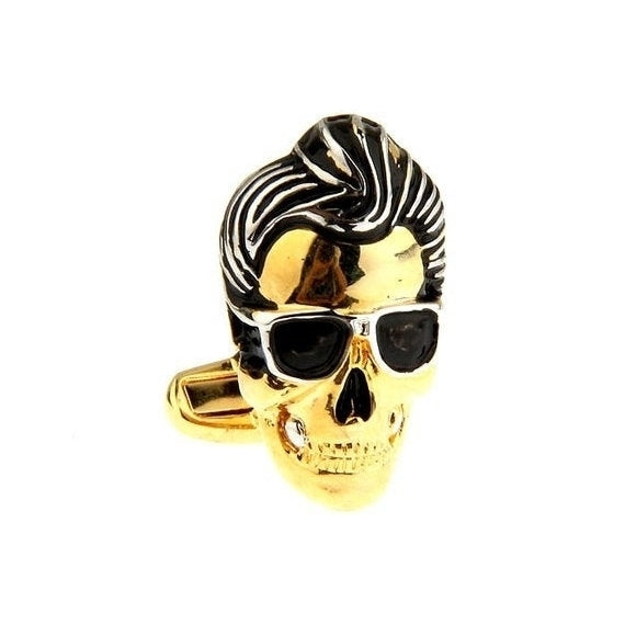 Gold Tone Skull Cuff Links Elvis Has Left the Building Halloween Cufflinks Image 1