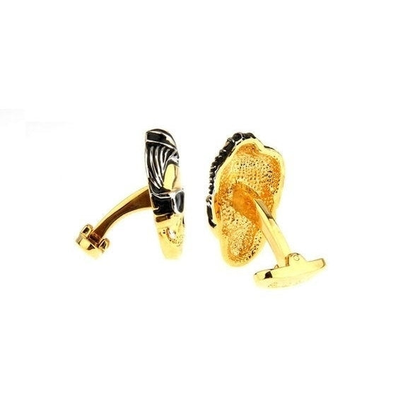 Gold Tone Skull Cuff Links Elvis Has Left the Building Halloween Cufflinks Image 2