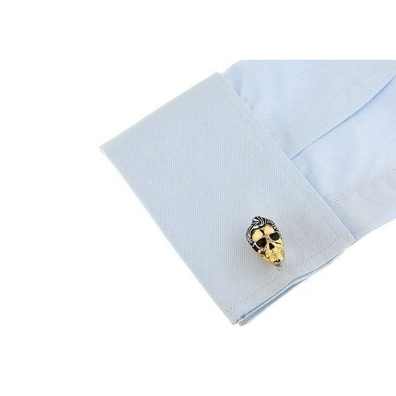 Gold Tone Skull Cuff Links Elvis Has Left the Building Halloween Cufflinks Image 3