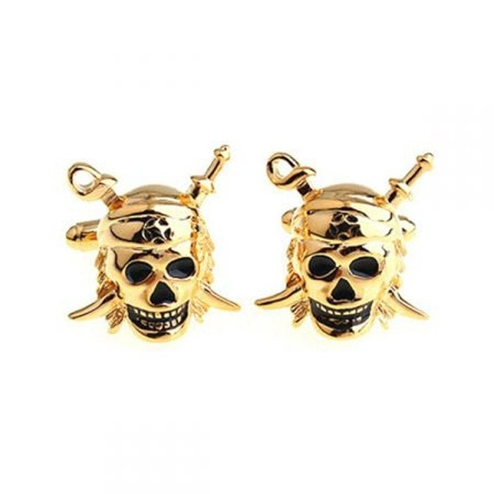 Gold Pirate Skull Cufflinks Ahoy Matey Pirate Skeleton Crossed Swords Cufflinks Cuff Links Image 1