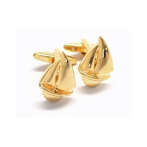 Sailboat Boat Cufflinks Gold Tone Sailing Ocean Cuff Links Image 1