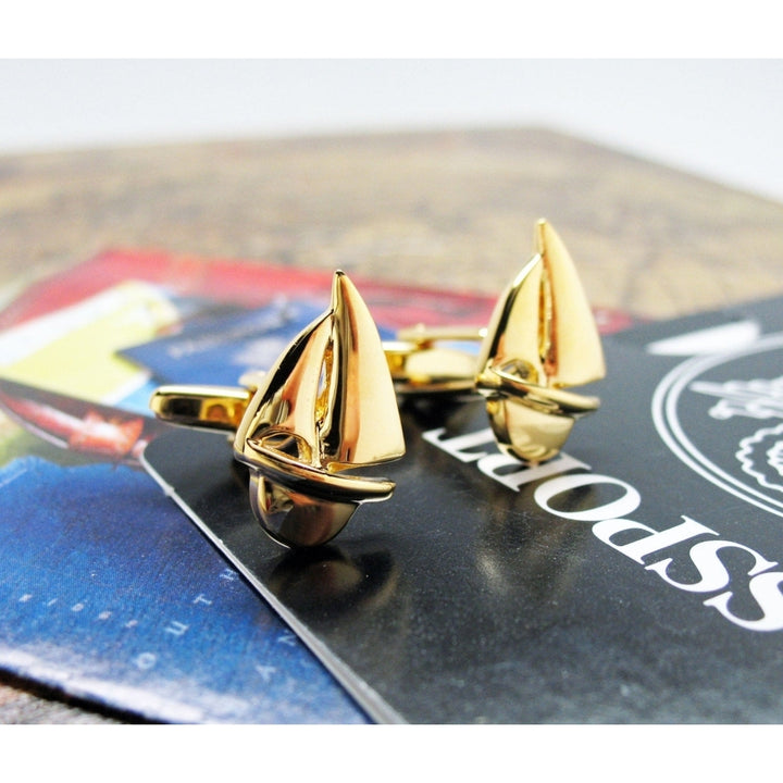 Sailboat Boat Cufflinks Gold Tone Sailing Ocean Cuff Links Image 2