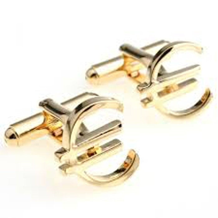 Euro Symbol Cufflinks Banker Financial Gold Cuff links Image 1