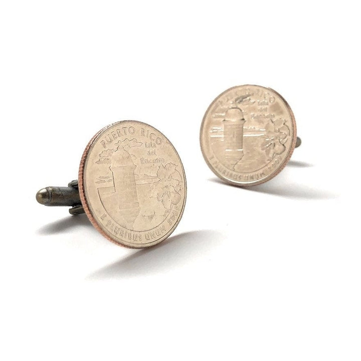 Puerto Rico State Quarter Cufflinks Coin Silver Jewelry Collector Travel Souvenir Coins Keepsakes Cool Fun Puerto Image 2