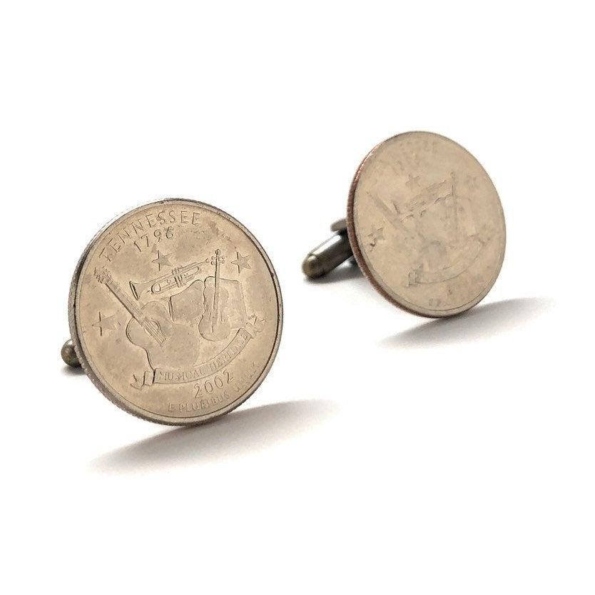 Enamel Cufflinks Tennessee State Quarter Enamel Coin Jewelry Money Currency Finance Guitar Designer Jewelry Handmade Image 1