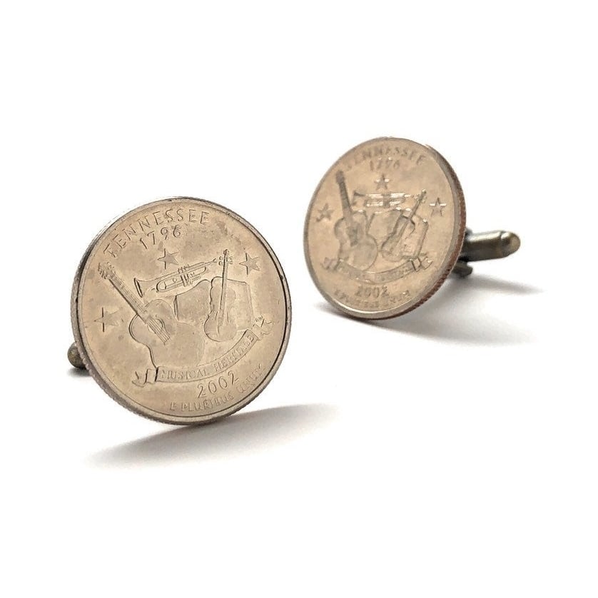 Enamel Cufflinks Tennessee State Quarter Enamel Coin Jewelry Money Currency Finance Guitar Designer Jewelry Handmade Image 2